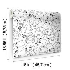 an image of a wallpaper with cartoon animals on it and measurements for the width