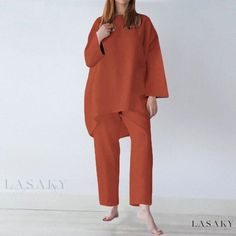 Lasaky - Luxurious Soft Casual Wear for Women Wide Leg Pants Outfits, Leg Pants Outfit, Leisure Suit, Linen Fashion, Casual Wear Women, Loose Trousers, Pants Outfits, Linen Suit, Cotton Suits