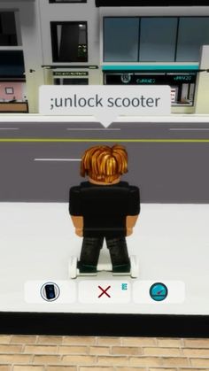 a person sitting on top of a chair in front of a sign that says unlock scooter