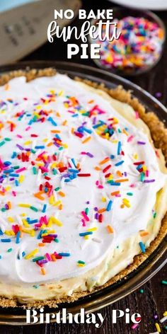 a birthday pie with white frosting and sprinkles