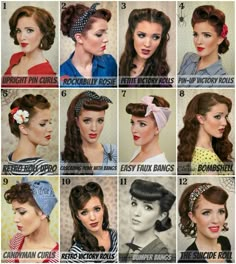 Retro Hair Tutorial Round-up with lots of different styles and great step-by-step tutorials on how to do them. From 40's and 50's. (tutorials from The Freckled Fox) Cabelo Pin Up, Modern Pin Up Style, Retro Hairstyles Tutorial, Halloween Hairstyles, 50s Hairstyles, Makeup Tip, Pin Up Hair