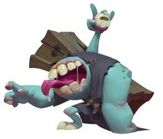 a cartoon character with his mouth open and teeth wide open, holding onto a piece of wood