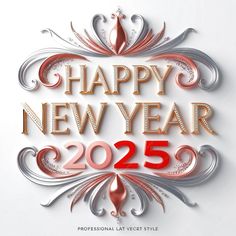 a happy new year card with the words 205 on it and an ornate swirl design