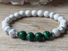 Malachite and White Howlite Gemstone Bracelet Green Malachite - Etsy Green Gemstone Stretch Bracelet Gift, Malachite 8mm Beads Jewelry Gift, Spiritual Malachite Bracelets As Gift, Spiritual Malachite Bracelet As A Gift, Hand-strung Malachite Bracelets As Gift, Hand-strung Malachite Bracelets For Gifts, Malachite Gemstone Bracelets As Gift, Ocean Bracelet, Malachite Bracelet