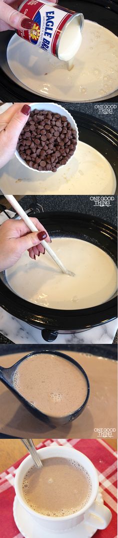 the steps to make chocolate cake batter in a pan