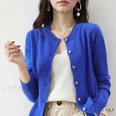 Lasaky - Elegant Knitwear Pullover Sweater Stile Casual Chic, Cardigan Design, Classic Cardigan, Spring Sweater, Estilo Chic, Casual Cardigans, Klein Blue, Cardigan Sweaters For Women, Grey And Beige