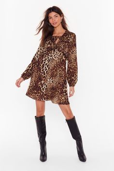 Unmissable! Check out this Nasty Gal Animal Print Dress only at $12.00. Animal Print Dress, Mini Dress Shop, Animal Print Dresses, Printed Ties, Smock Dress, Tie Neck, Change Me, Smocking, Puff Sleeve