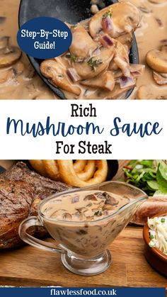 the cover of a cook's guide to mushroom sauce for steak