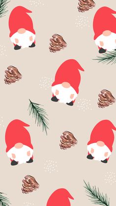 a pattern with gnomes and pine cones