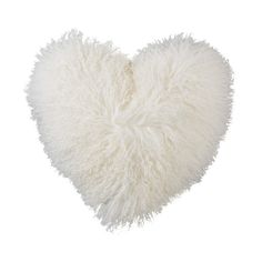 a white fluffy heart shaped pillow on a white background