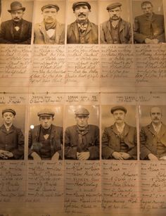 an old book with many pictures of men in hats and suits on top of it