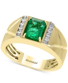 in stock Emerald Ring Design, Mens Emerald Rings, Diamond Accent Ring, Mens Gold Rings, Emerald Diamond Ring, White Diamond Ring, Gold Jewelry Simple, Brown Diamond, Men's Jewelry Rings