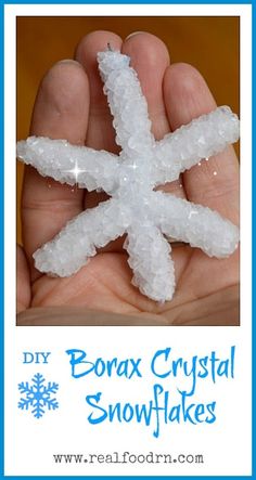 a snowflake is being held in someone's hand with the words, diy bonax crystal snowflakes