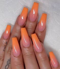 Orange Ombre Nails, Nail Armor, Bright Summer Acrylic Nails, Orange Acrylic Nails, Fresh Nails, Orange Things, Nail Appointment, Unghie Sfumate, Ombré Nails