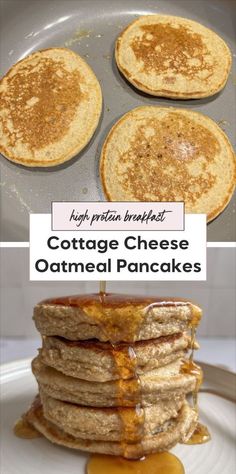 cottage cheese oatmeal pancakes with honey syrup