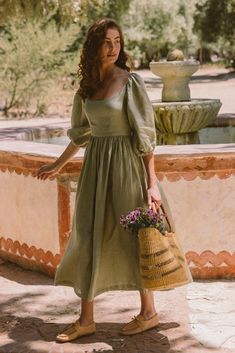 the bellflower dress in Moss – Kara Thoms Boutique Cotton Saree Designs, Cottagecore Outfits, Expensive Clothes, Cottagecore Dress, Stylish Dress Book, Dreamy Dress, Neutral Fashion, Feminine Outfit, Puffed Sleeves