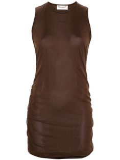 chocolate brown tulle semi-sheer construction ruched detailing round neck sleeveless thigh-length straight hem full lining We've partnered with Good On You — an independent agency that rates how brands perform in relation to their impact on the planet, people and animals, with a multi-criteria rating simplified to a five points scale. In order to be awarded our conscious label, larger brands need to score a minimum of four out of five ('Good'), while smaller brands must score at least three out of five ('It's A Start'). This item comes from a brand rated three out of five ('It's A Start') by Good on You at the time it was added on FARFETCH. Please note, this is a brand-level rating and does not guarantee that this product is made with conscious materials. Learn more about what makes a prod Planet People, Versace Outfit, Yoko London, Demi Fine Jewelry, Ballet Flat Shoes, Ski Wear, Lady Dior, Top Shoes, Chocolate Brown