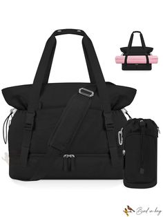 an image of a black bag with pink handles