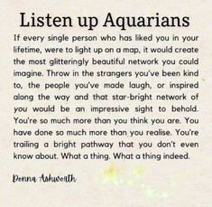 a poem written in black and white with the words listen up aquarians on it