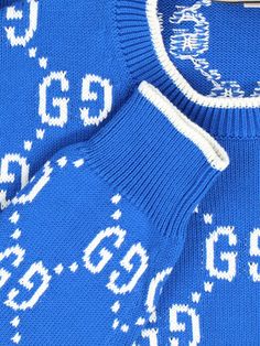 GUCCI 'GG' CREW NECK SWEATER IN BLUE WOOL WITH ALL-OVER WHITE LOGO INTARSIA, RIBBED TRIMS, STRAIGHT HEM. Size Type: STANDARDSKU: 694767 XKCDF4559 Our Products Are 100% Genuine. In All Cases We Stand By The Authenticity Of Every Product Sold On Our Site.