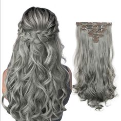 Full Head Set / New Hair Extensions + Ultra Soft - Smooth Hair. People Will Never Notice That Is Not Your Hair! Silver Grey Curly Clip In Hair Extension, Set Full Head , 7 Pieces. It Looks Very Natural! Premium Hair High Quality Synthetic Heat-Resisting Fiber (Temperature: 270-300 Fahrenheit) Length: Approx 20" Can Be Permed And Washed. Transforming Your Look In Seconds, Provides Secure And Comfortable Attachment For All Day Wear. Hair Extensions New Diy Highlighter, Clip Hair Extensions, Curly Styling, Curly Clip Ins, Straight Hair Extensions, Ponytail Hair Extensions, Curly Waves, Ombre Wigs, Clip In Hair