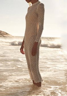 The Anna dress has a long fitted crochet design and can be worn as a cover-up or a dress with a slip! Thick Crochet, Long Sleeve Crochet, Anna Dress, Neck Cover, Sleeve Crochet, Fitted Sleeves, Beach Wear Dresses, Knit Long Sleeve, Beach Hat