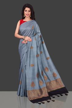 Buy light grey borderless muga Banarasi saree online in USA with floral zari buta. Shop beautiful Banarasi sarees, georgette sarees, pure muga silk sarees in USA from Pure Elegance Indian fashion boutique in USA. Get spoiled for choices with a splendid variety of designer saris to choose from! Shop now.-full view Gray Traditional Wear For Festive Occasions, Gray Festive Traditional Wear, Festive Gray Traditional Wear, Gray Traditional Wear With Zari Work For Diwali, Gray Traditional Wear For Diwali, Gray Semi-stitched Traditional Wear, Traditional Gray Dupatta, Semi-stitched Gray Traditional Wear With Zari Work, Traditional Gray Dupatta With Traditional Drape