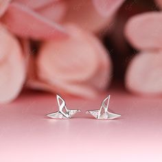 paper crane stud earrings Silver Jewelry Earrings, Handmade Fashion Jewelry, Paper Crane, Sterling Silver Stud Earrings, Silver Stud Earrings, Handcrafted Earrings, Screw Back Earrings, Sterling Silver Studs, Sterling Silver Earrings Studs