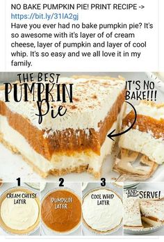 the recipe for pumpkin pie is shown with instructions on how to make it and what to use