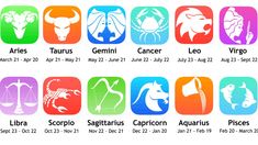 the zodiac signs are displayed in different colors