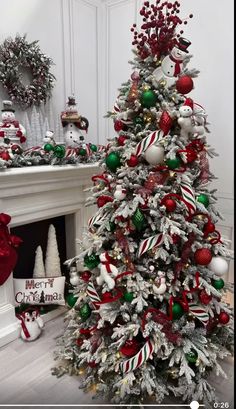 a christmas tree decorated with candy canes and ornaments