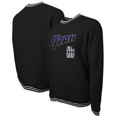 Represent your Utah Jazz pride with the Unisex Stadium Essentials Black Utah Jazz 2023/24 City Edition Club Level Pullover Sweatshirt. This midweight sweatshirt features a cozy fleece lining, perfect for chilly game days. The embroidered Utah Jazz logo and stripes on the collar, cuffs, and waistband proudly display your unwavering support for the team. Whether you're cheering from the stands or simply showing your love for the Utah Jazz, this sweatshirt is the ultimate way to represent your favo Black Collegiate Long Sleeve Sweatshirt, Black Varsity Sweater For College, Collegiate Black Crew Sweatshirt, Black Collegiate Crew Sweatshirt, Black Varsity Crew Neck Sweater, Black Crew Sweatshirt Fan Apparel, Black Crew Neck Fan Apparel Sweatshirt, Black Throwback Crew Neck Sweatshirt, Collegiate Black Crew Top