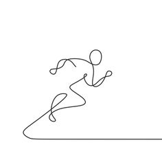 a continuous line drawing of a person running on a track with one leg in the air