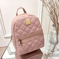 Adorable Mini Backpack In Light Pink. It’s Quilted With Two Zipper Compartments. Brand New Boutique Product. Women Backpack Fashion, Mini Mochila, Colorful Backpacks, Lipstick Bag, Patterned Backpack, Key Bag, Backpack Brands, Phone Pouch, Classic Backpack