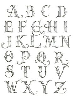 an old english alphabet with the letters and numbers drawn in it's own style