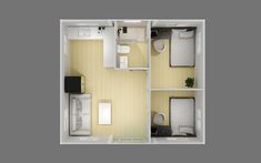 the floor plan of a two bedroom apartment with an attached kitchen and living room area