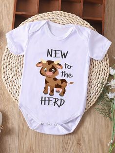 Faster shipping. Better service New To The Herd, Onesie Station, Baby Grandma, Cute Onesie, Newborn Bodysuit, Newborn Onesies, Cute Letters, Baby Cowboy, Short Sleeve Romper