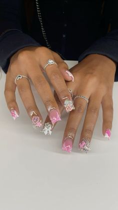 junk nails Short Junk Nail, Square Junk Nails, Junk Yard Nails, Short Freestyle Nails With Charms, Junk Nails Bling Duck Short, Birthday Junk Nails, Junk Short Nails, Nail Inspo Duck Nails, Short Duck Nails Design Ideas