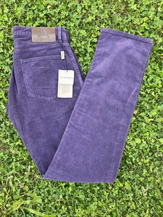 Magnificent Vintage Design Burberry jeans, London 90s. Dark purple velvet motif cotton trousers. Straight leg, two front pockets and two back pockets. Burberry signed hardware. Excellent condition, new Our products can be used immediately without any problem, there is no dust, odor or anything like that. Dear customers, all products in our shop are guaranteed to be 100% original and authentic. Please note that the product that will be shipped is exactly what you see in the photo, each piece is d Casual Full-length Purple Jeans, Casual Purple Full Length Jeans, Casual Full Length Purple Jeans, Purple Straight Leg Cotton Pants, Purple Straight Leg Pants For Fall, Fall Purple Straight Leg Bottoms, Purple Straight Leg Bottoms For Fall, Purple Cotton Straight Leg Pants, Fall Purple Straight-leg Bottoms