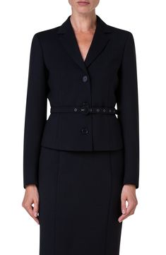 Elegant Blazer With Belted Cuffs For Business Casual, Elegant Business Casual Blazer With Belted Cuffs, Elegant Workwear Blazer With Belted Cuffs, Elegant Blazer With Belted Cuffs And Lapel Collar, Classic Belted Blazer For Semi-formal Occasions, Elegant Formal Blazer With Belted Cuffs, Classic Belted Business Blazer, Classic Belted Office Blazer, Classic Business Blazer With Belted Cuffs