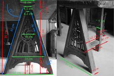 an image of a table with measurements for the top and bottom section, including height