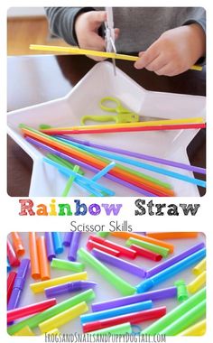 rainbow straws and scissors for kids to play with