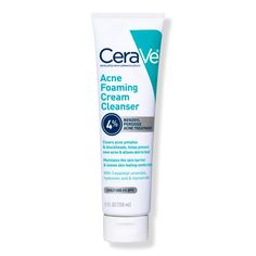 Acne Foaming Cream Cleanser BPO 4% - CeraVe | Ulta Beauty Acne Foaming Cream Cleanser, Clear Pimples, Cerave Cleanser, How To Clear Pimples, Pimples Under The Skin, Acne Face Wash, Acne Cleansers, Cream Face, Acne Cream