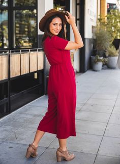 These oh-so comfy jumpsuits are sure to become your favorite piece! Available in tons of colors you can style it so many ways. Add a jean jacket and sneakers or dress it up with a statement necklace and heels. Sizing Small 0-4 Medium 6-8 Large 10-12 XL 12-14 Models are 5'4" wearing size small Red Overall Jumpsuit For Fall, Red Jumpsuits And Rompers For Work In Fall, Red Jumpsuit For Work In Fall, Red Jumpsuit For Workwear In Fall, Casual Red Jumpsuits And Rompers For Work, Red Solid Color Jumpsuits And Rompers For Spring, Casual Red Jumpsuit And Romper, Solid Relaxed Fit Jumpsuits And Rompers For Fall, Casual Red Jumpsuits And Rompers