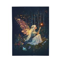 a painting of a fairy sitting on the ground holding a glowing star in her hand