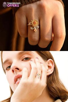 This is a perfect gift for a successful woman. The Sunflower Ring is a popular selection for a woman who has a flair for the dramatic and loves to impress with its impeccable style. The Sunflower Ring is a symbol of wealth, elegance, and social status. A sleek and sophisticated piece of jewelry that features innovative design. Free shipping on all orders. Trendy Flower Shaped Rings For Gifts, Trendy Flower Shaped Ring For Gift, Trendy Open Ring Summer Jewelry, Sunflower Design Rings As Gifts, Sunflower Design Floral Jewelry, Adjustable Fit Summer Open Ring, Gold Wedding Rings For Summer, Gold Ring For Summer Promise, Gold Promise Ring For Summer