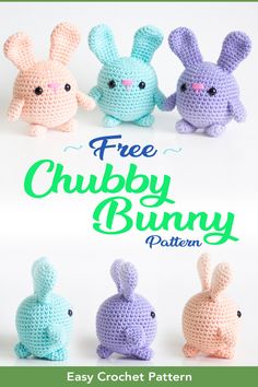 Kawaii Crochet Amigurumi Chubby Bunny Free Pattern using Any colorful yarn and Safety eyes. Smiling with a pink nose- By A Menagerie of Stitches 100 Days Cute Crochet Amigurumi, Easter Bunny Crochet, Bunny Crochet Pattern, Crochet Toys Free, Crochet Bunny Pattern, Easter Crochet Patterns