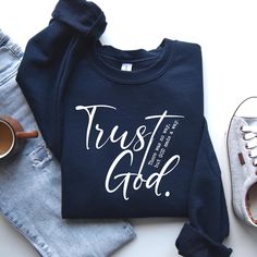 HI If You Want Your Item To Be There By Christmas , Please Order on or Before Tuesday December 10th, 2024. If You Order After That Date It May Come To You By Christmas and Maybe Not. Thank you for shopping with us. Happy Holidays to All. "Wear your faith proudly with this 'Trust God' Christian Sweatshirt. A beautiful reminder to lean on Him in all circumstances, this Religious Shirt is perfect for expressing your devotion and spreading positivity. This comfortable and stylish Faith Sweatshirt is Motivational Clothing, Christian Sweatshirts, Faith Sweatshirt, Spreading Positivity, God Christian, Lean On, Christian Sweatshirt, Christian Apparel, Christian Clothing