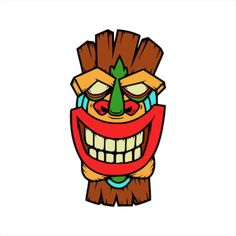 an image of a tiki mask with big teeth and green eyes on a white background