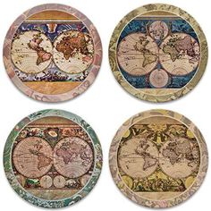 four plates with different maps on them